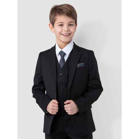 Melli-Trends Kinderanzug Luxuriöser Jungen Anzug Kommunionanzug 6-teilig, in Schwarz (Sakko, Weste, Hemd, Hose, Krawatte und Einstecktuch) festlich, elegant