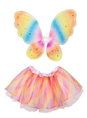 Boland Kostüm Regenbogen Schmetterling, Regenbogenbuntes Set aus Flügeln und Tutu