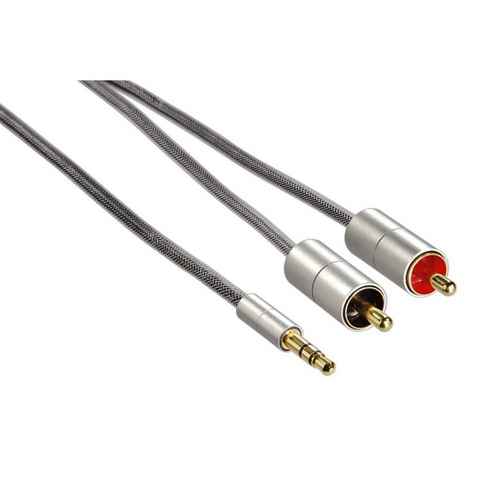 Hama Verbindungskabel Klinkenstecker 3,5 mm stereo 2x Cinch Stecker, 2 m Spiral-Verbindungskabel, 3,5-mm-Klinke, Cinch, (20 cm)