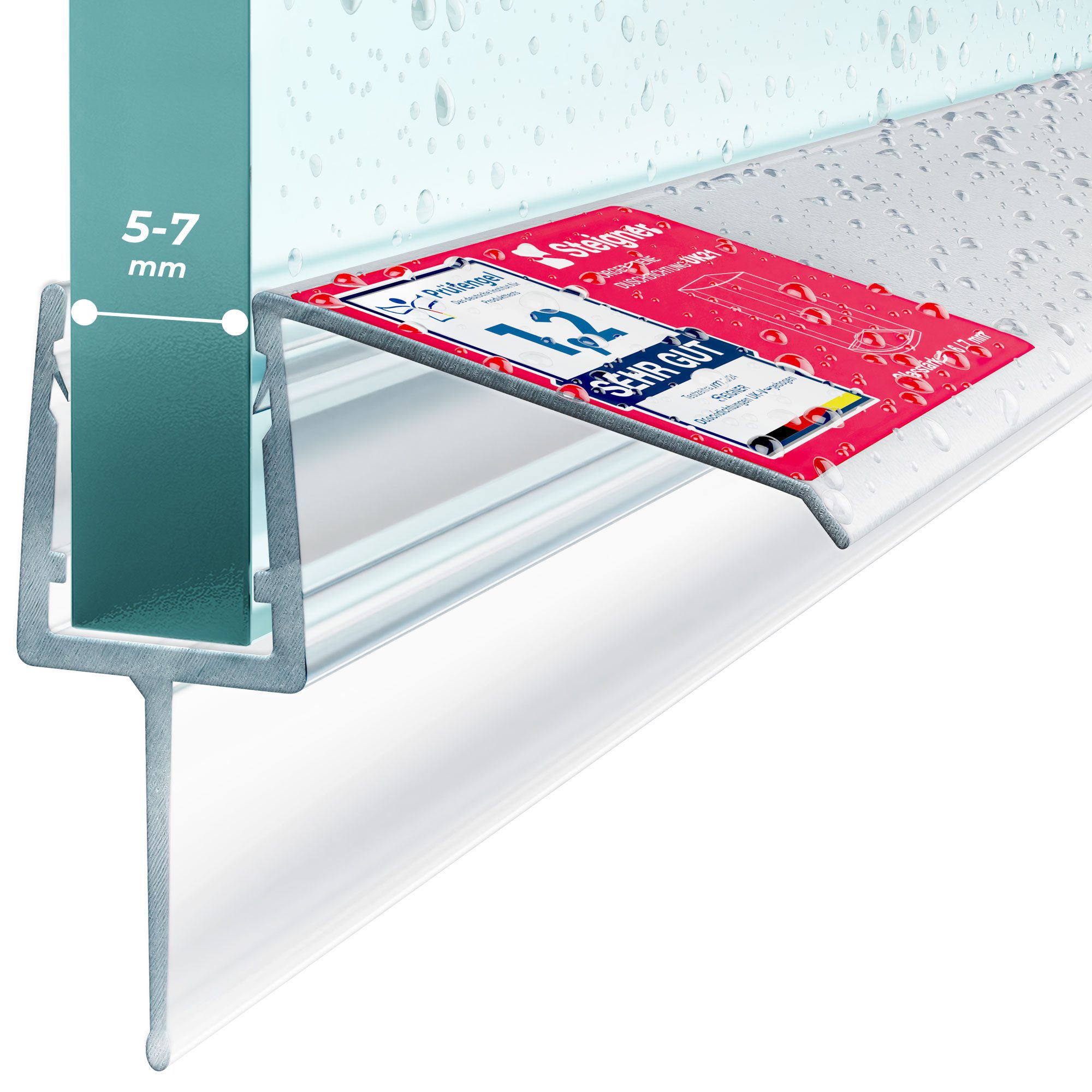 STEIGNER Duschdichtung Duschtürdichtung Gerade UK21 30 cm (1 Stk) Transparent 5-7 mm, L: 30 cm, (1 Stück Packung, Einzeldichtung), Dichtung für Eckeinstieg Dusche oder Fünfeckdusche mit Duschtür