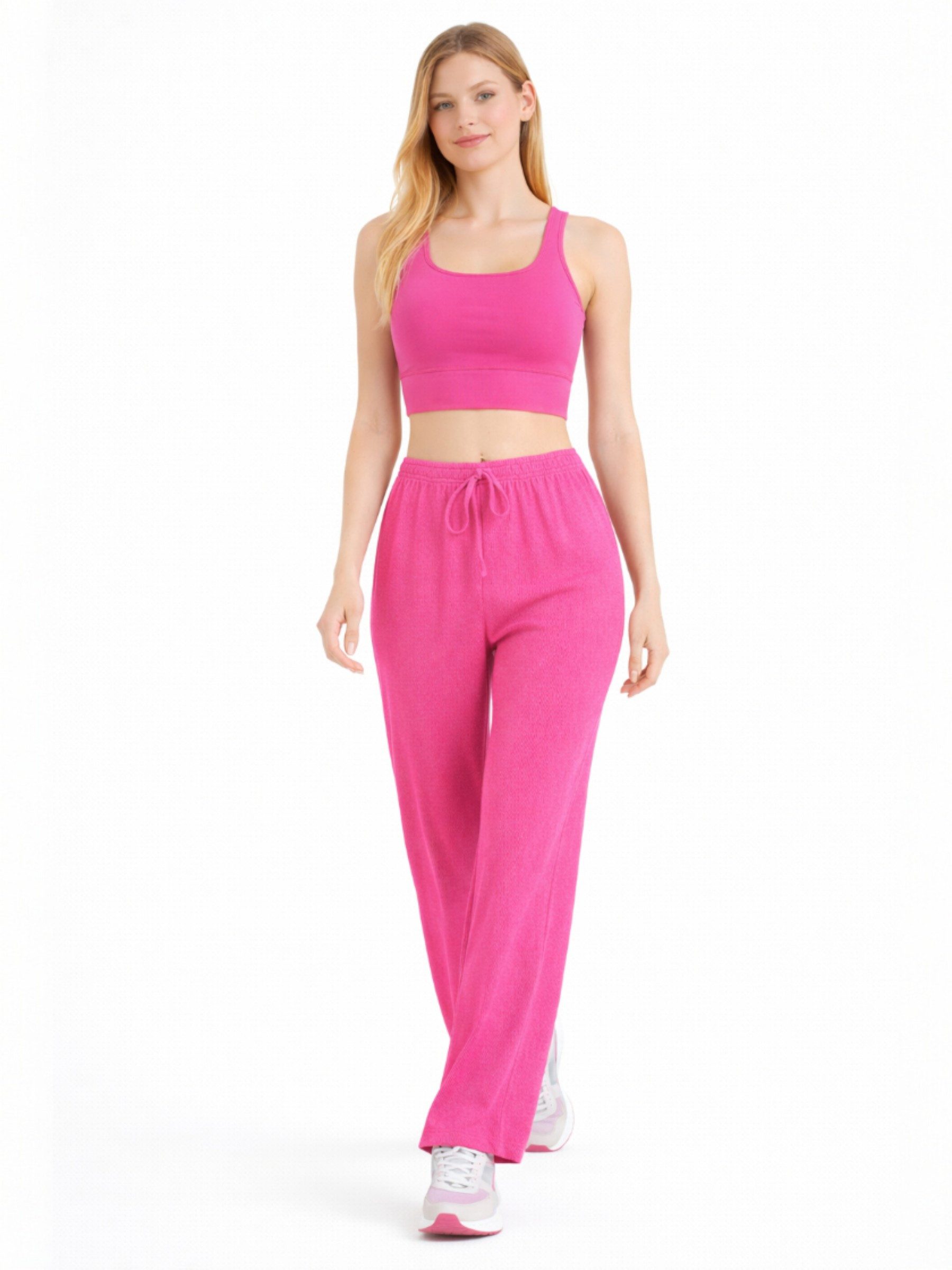 fashionshowcase Palazzohose Damen Crinkle – Weite Sommerhose elastischer Bund hoher Bund, elastischer Tunnelzug