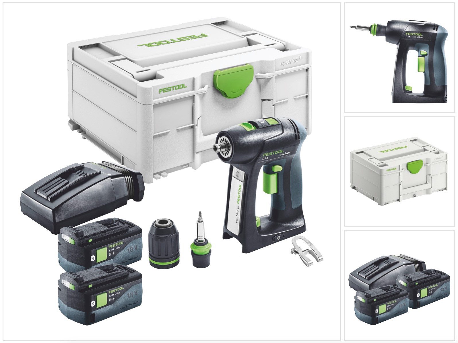 FESTOOL Akku-Schrauber C 18-Basic Akku Bohrschrauber 18 V 45 Nm Brushless + 2x Akku 5,0 Ah +