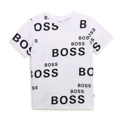 BOSS T-Shirt HUGO BOSS KidsT-Shirt weiß allover Logoprint schwarz Logo Slim Fit