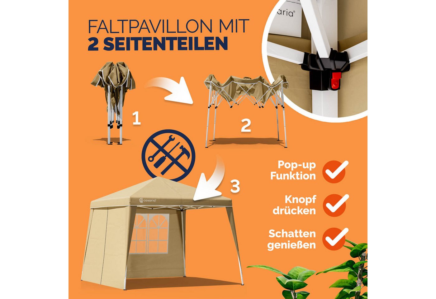 Thumbnail - Casaria Pavillon, 300x300 cm Pavillon Set mit 2x Seitenwände UV-Schutz 50+ inkl. Tasche