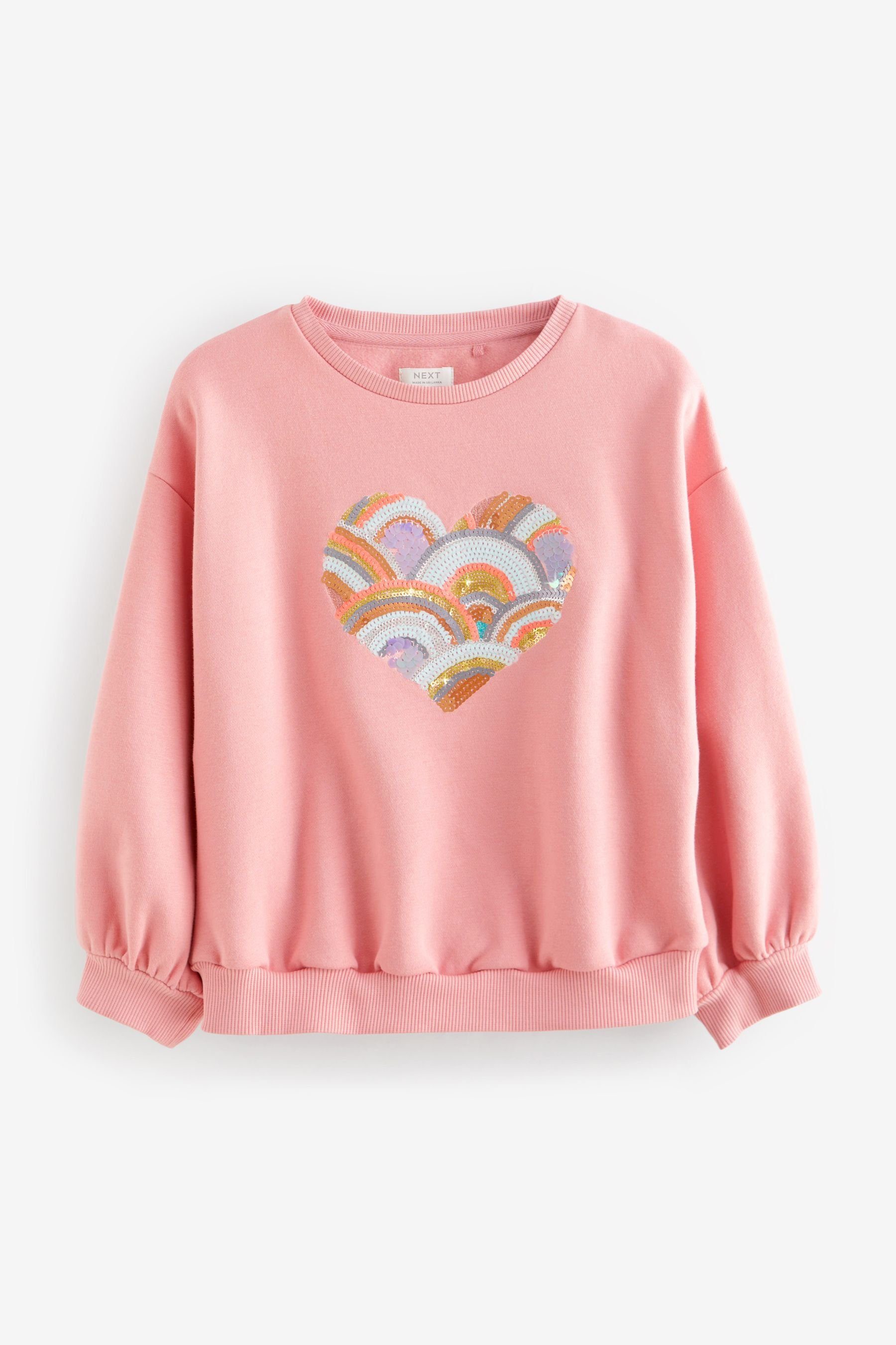 Rundhalsausschnitt Heart Sweatshirt Pink Sweatshirt mit (1-tlg) Next