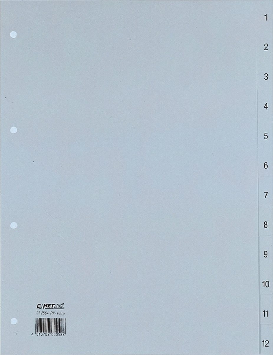 HETZEL Aktenordner Register A4 PP 1-12 grau