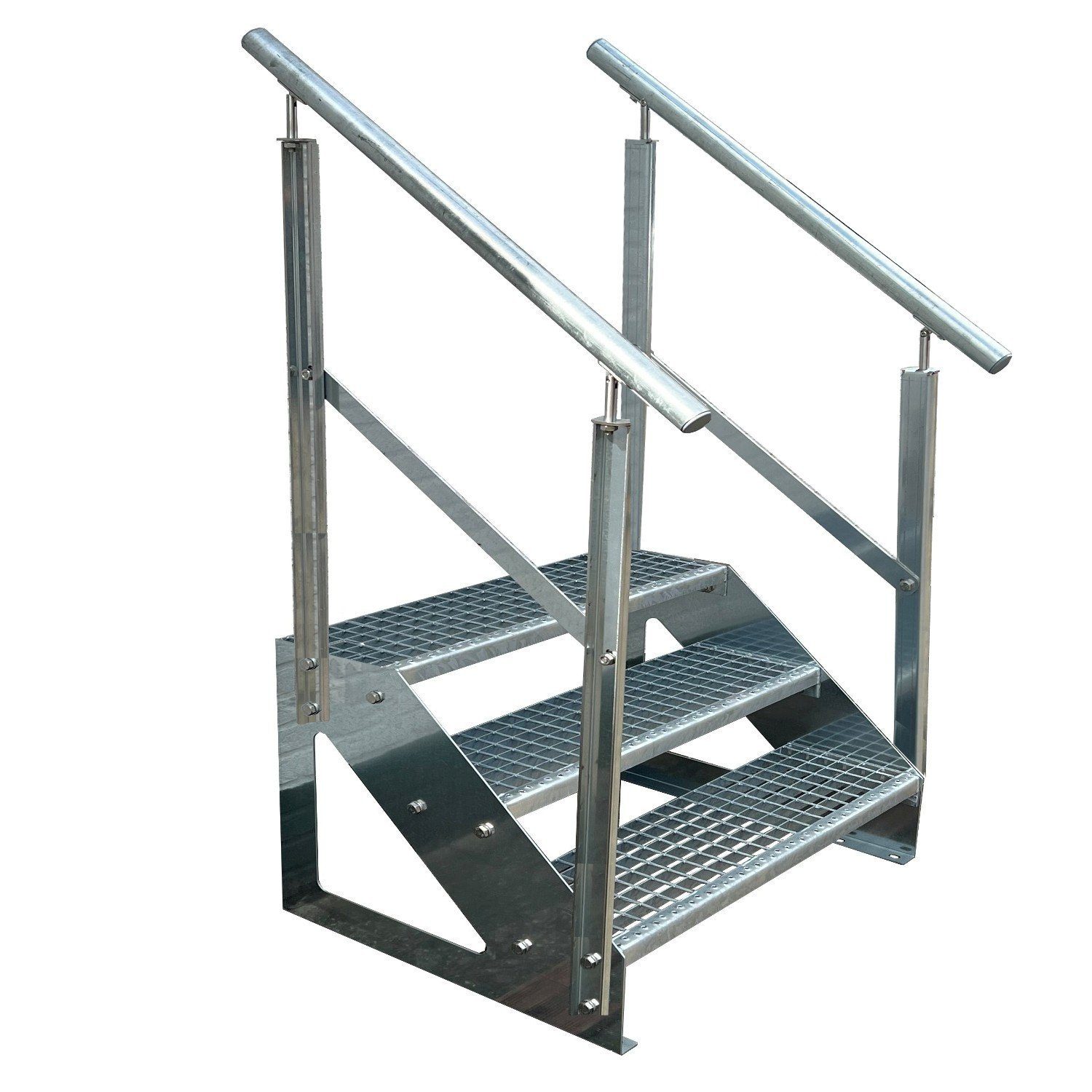 Kaminbau Mierzwa Außentreppe Premium Treppe Verzinkt mit oder ohne Geländer, für Geschosshöhen bis 57.00 cm, Stufen Gitterroststufen nach DIN 24531, (Höhe 57 cm, Stufenbreite und Geländerart wählbar), Gartentreppe Stahltreppe Wetterfest Rostfrei Feuer-Ver