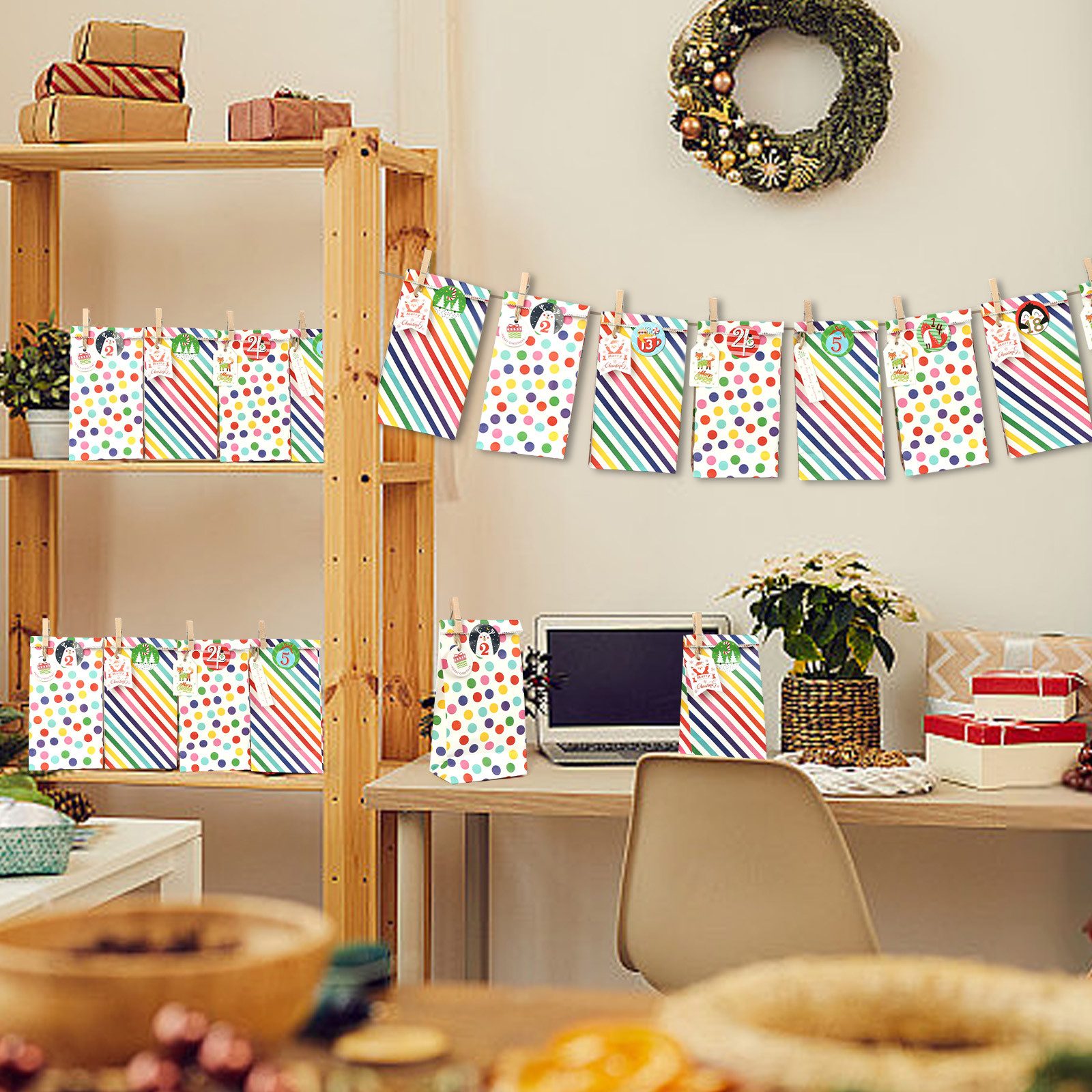 OSTWOLKE DIY-Adventskalender DIY-Adventskalender zum Befüllen Weihnachten Süßigkeiten Tasche (24-tlg) – Bild 4 von 5