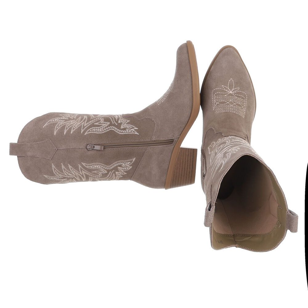 Ital-Design Damen Westernstiefel Echtleder mit Blockabsatz Westernstiefel (92002382) Blockabsatz Stiefel in Grau