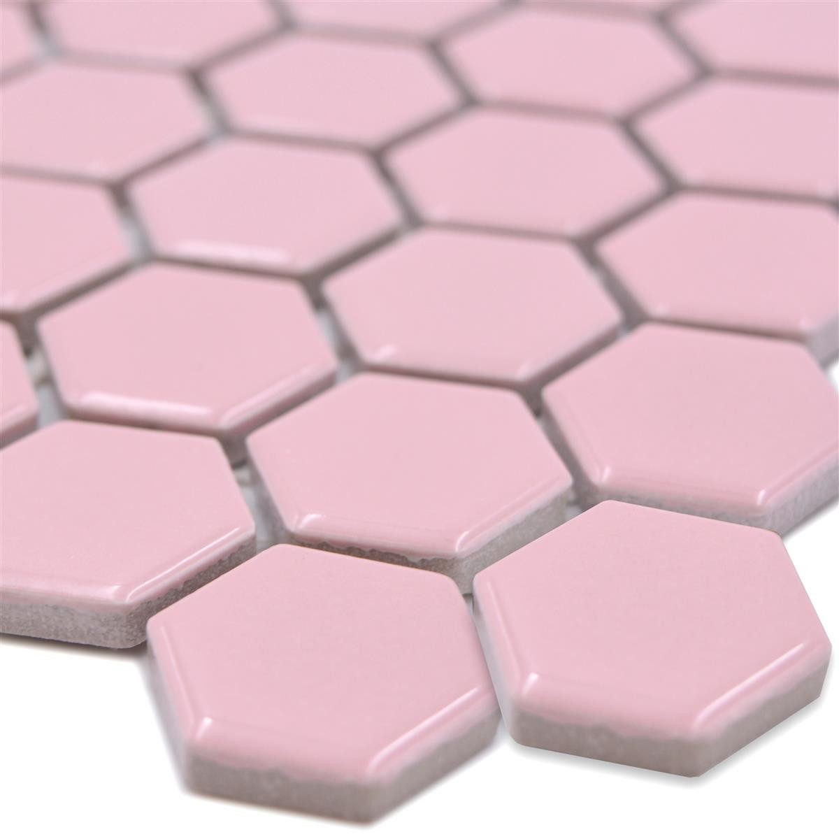 Mosafil Mosaikfliesen Keramikmosaik Fliesen Salomon Hexagon H23, Keramik 30.000x26.000, rosa, Verlegefertig auf ein Netz geklebt - Frostsicher - Wasserfest