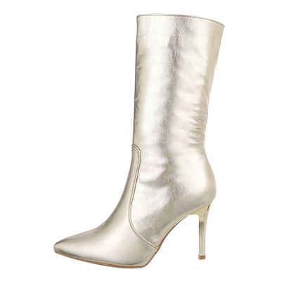 Ital-Design Damen Abendschuhe Elegant High-Heel-Stiefel Pfennig-/Stilettoabsatz High-Heel Чоботи in Gold