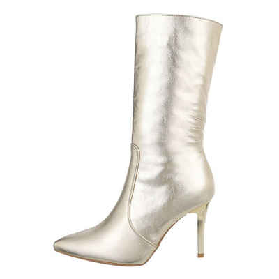 Ital-Design Damen Abendschuhe Elegant High-Heel-Stiefel Pfennig-/Stilettoabsatz High-Heel Stiefel in Gold