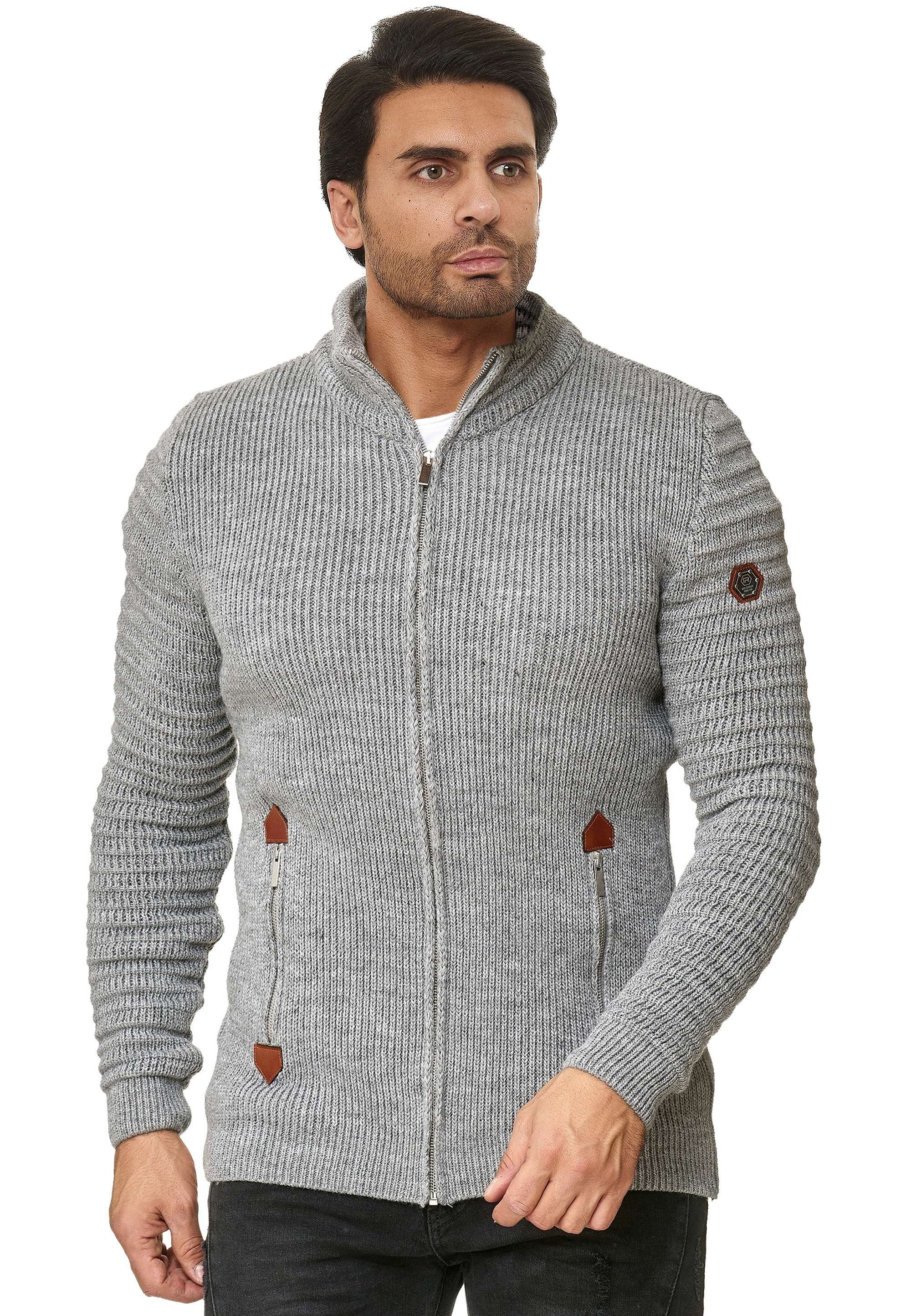 RedBridge Strickjacke Tampa mit Stehkragen grau