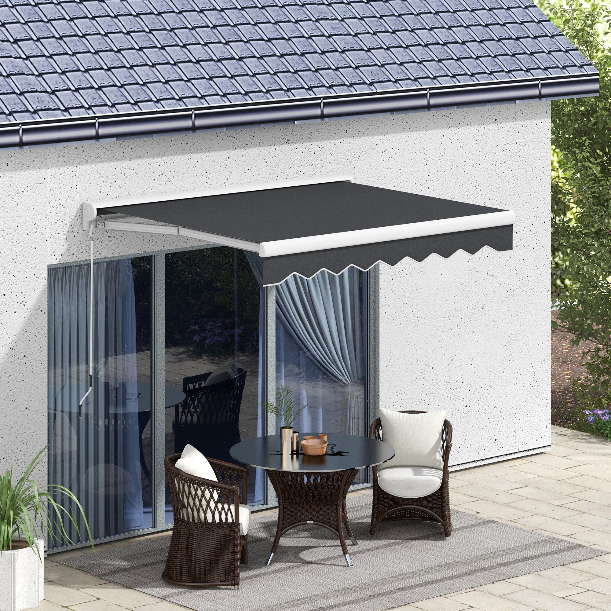 Outsunny Markise Gelenkarm Elektrische, mit Handkurbel, Fernbedienung (Sonnendach, 1-St., Balkonmarkise) für Garten Alu Grau