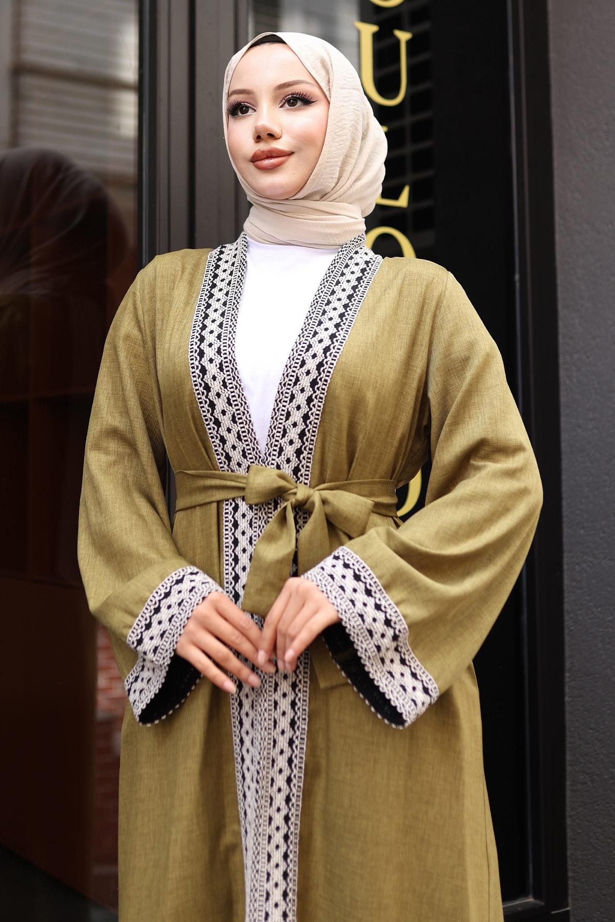 MODAMİHRAM Tunika Ethnisches Druck Kimono Set Olive MSW19251-4 günstig online kaufen