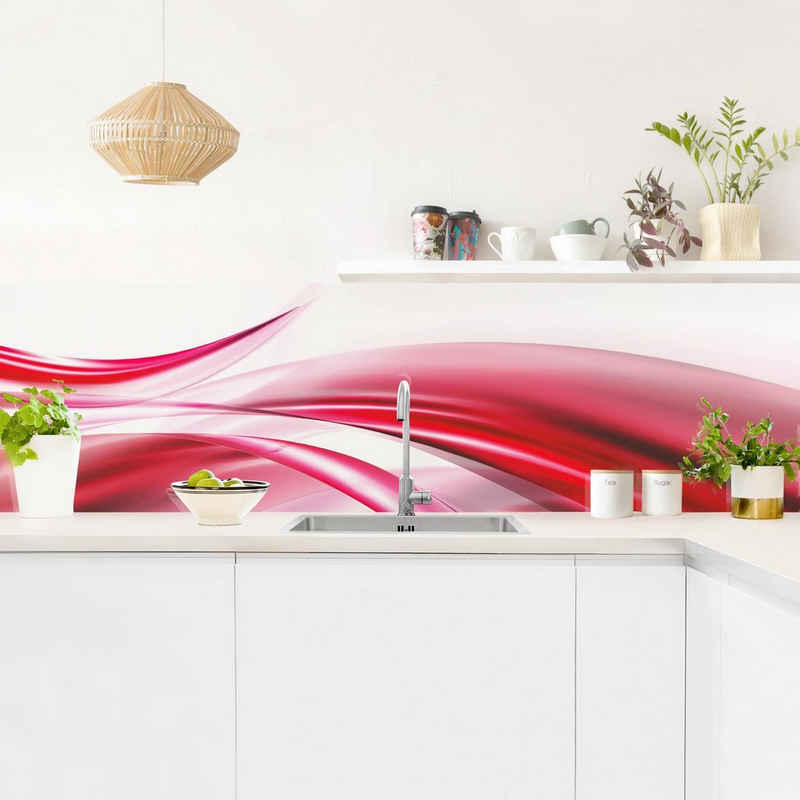 Bilderdepot24 Küchenrückwand rot dekor Abstrakt Wandpaneel Pink Dust Wandverkleidung Küche, (1-tlg., Nischenrückwand - für Fliesenspiegel ohne Bohren - matt), Spritzschutz Rückwand Küche Herd - Folie selbstklebend versch. Größen