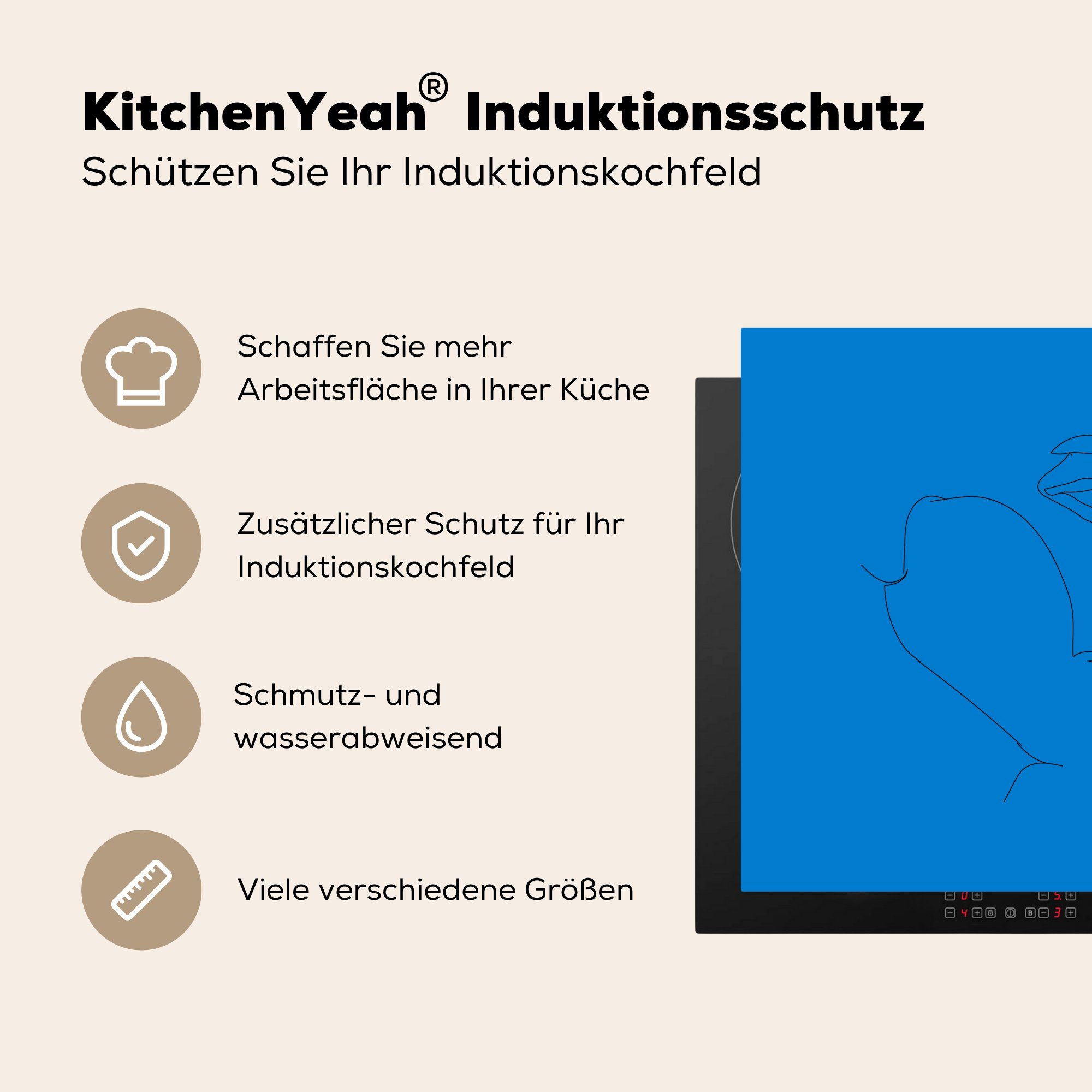 Ceranfeldabdeckung, Strichzeichnung, Mann tlg), Vinyl, für - Blau MuchoWow 78x78 (1 cm, - küche Herdblende-/Abdeckplatte Arbeitsplatte