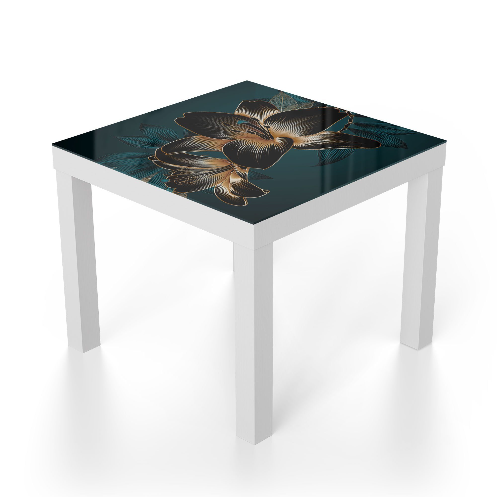 DEQORI Couchtisch 'Hochwertige Liliengrafik', Glas Weiß modern Beistelltisch Glastisch