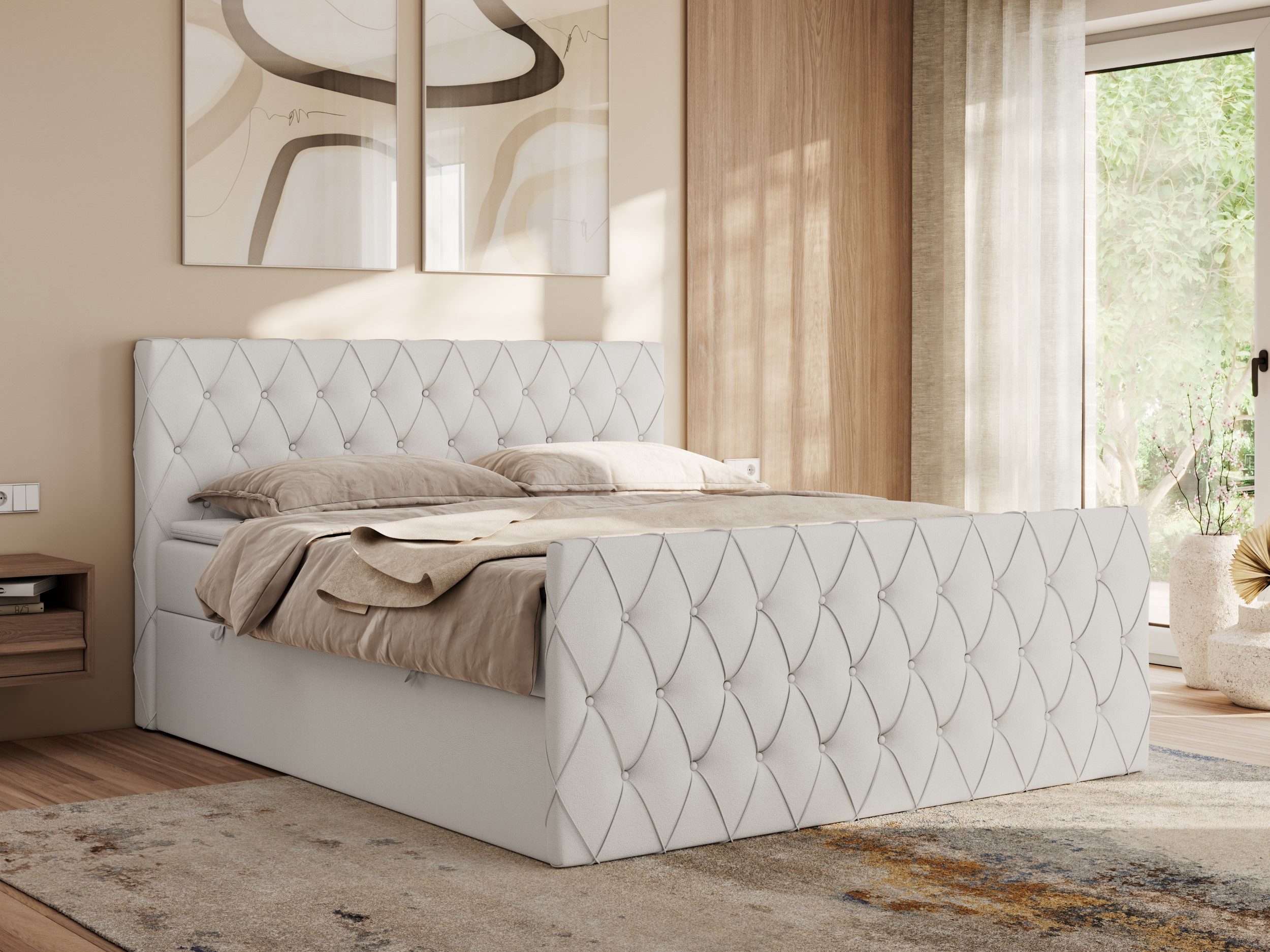MKS MÖBEL Boxspringbett MIREN DUO (Set, Packung, Kopfteil, Topper T25, 7 Härtezonen, T30-Schaum), Boxspringbett, Multipocket-Matratzen, Polsterbett, Doppelbett