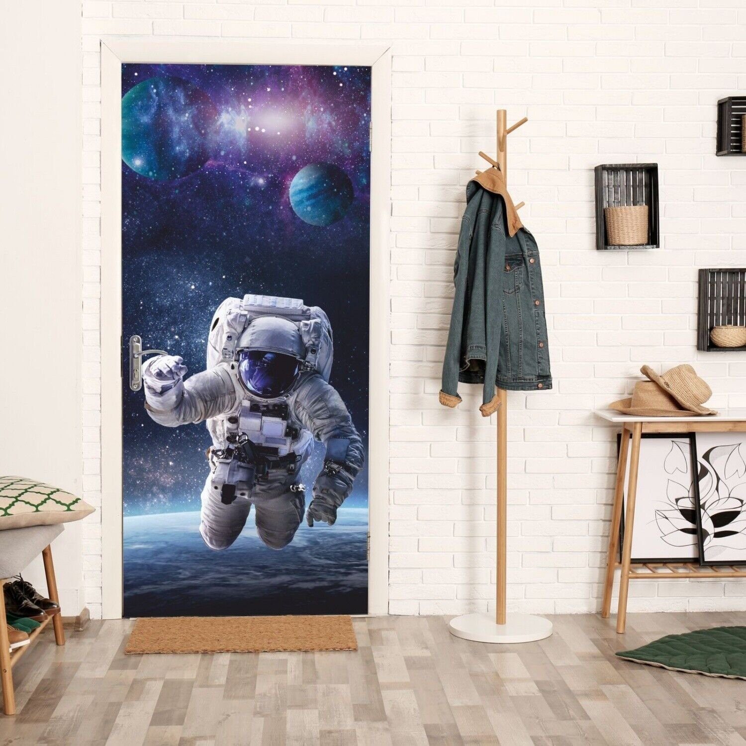 nikima Wandtattoo TB-11 selbstklebendes Türbild – Astronaut (PVC-Folie), 0,9 x 2 m selbstklebende Folie