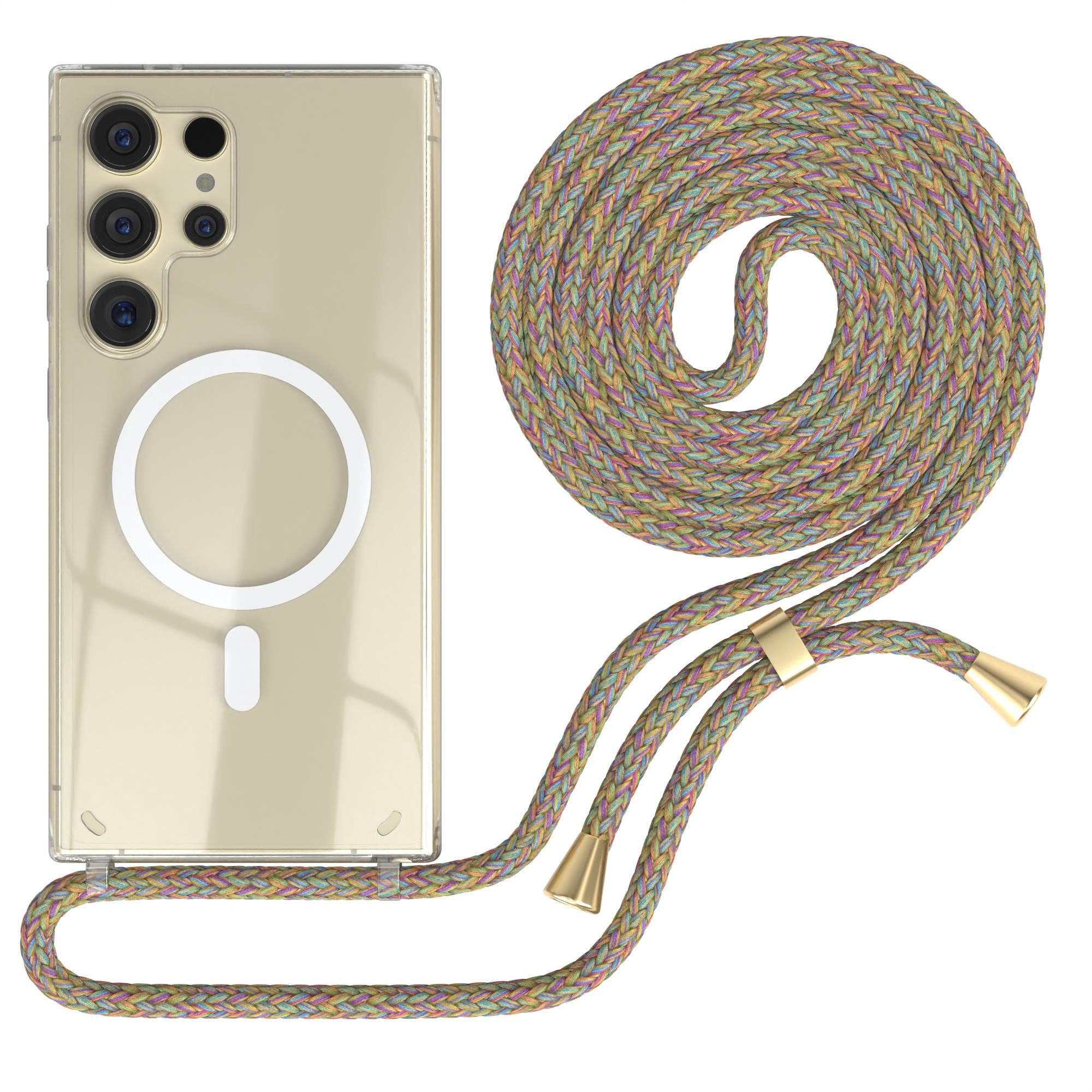 EAZY CASE Handykette mit-/ ohne Magsafe Hülle für Galaxy S24 Ultra 6,8 Zoll, Hülle Smartphonekette für Unterwegs Klare Festivalhülle Bunte Kette