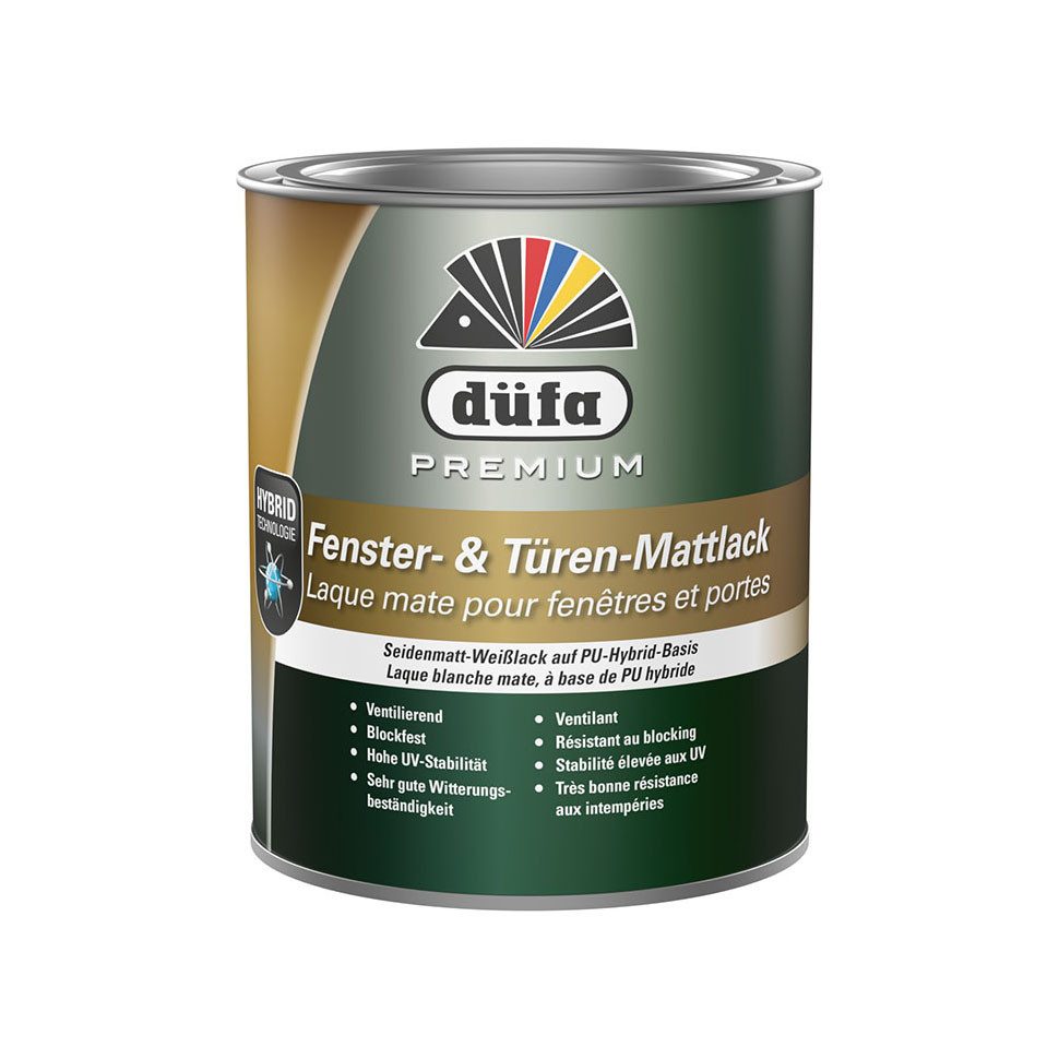 düfa Tür- und Fensterlack Premium Fensterlack + Türenlack seidenmatt 750 ml Weißlack Mattlack, PU-verstärkt, besonders widerstandsfähig