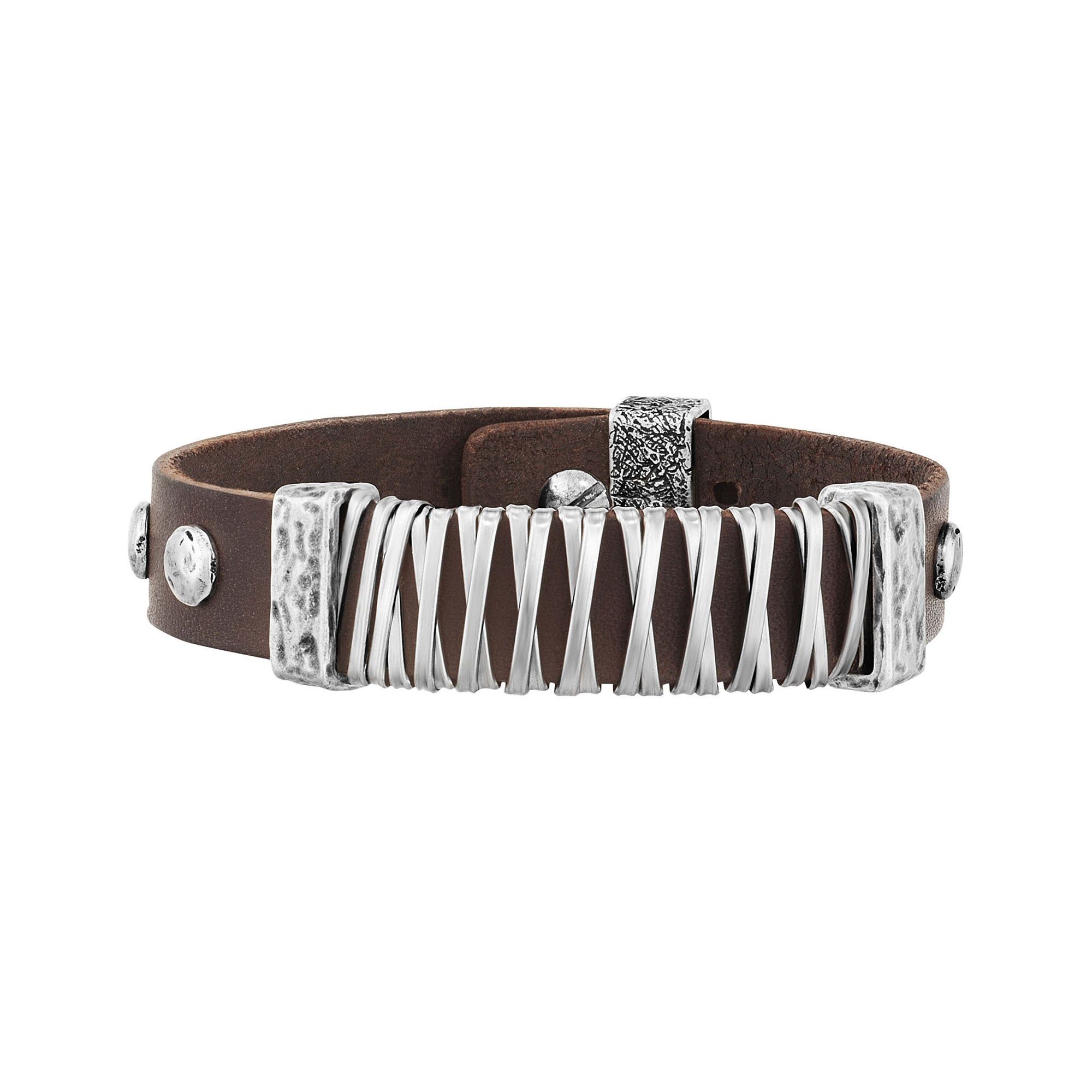 SEVEN-24 Armband Edelstahl mit braunem Leder