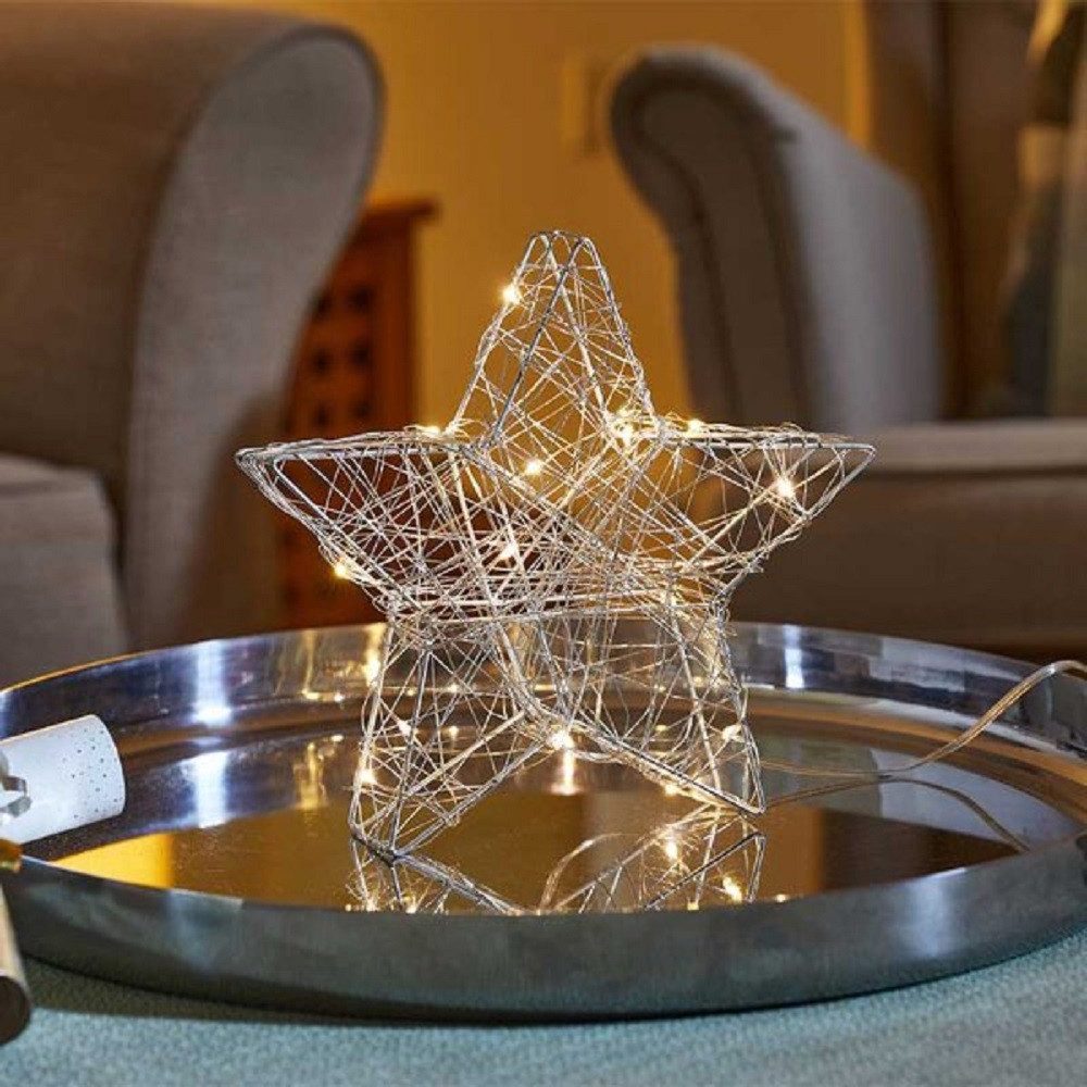 THREE KINGS Dekostern Leuchtende Weihnachtsdeko aus Drahtgeflecht mit LEDs (20 cm), 1 St.