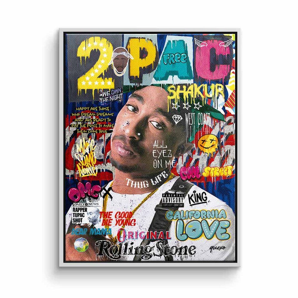 DOTCOMCANVAS® Leinwandbild, Leinwandbild 2Pac Tupac Shakur USA Rapper music Pop Art mit premium Ra weißer Rahmen