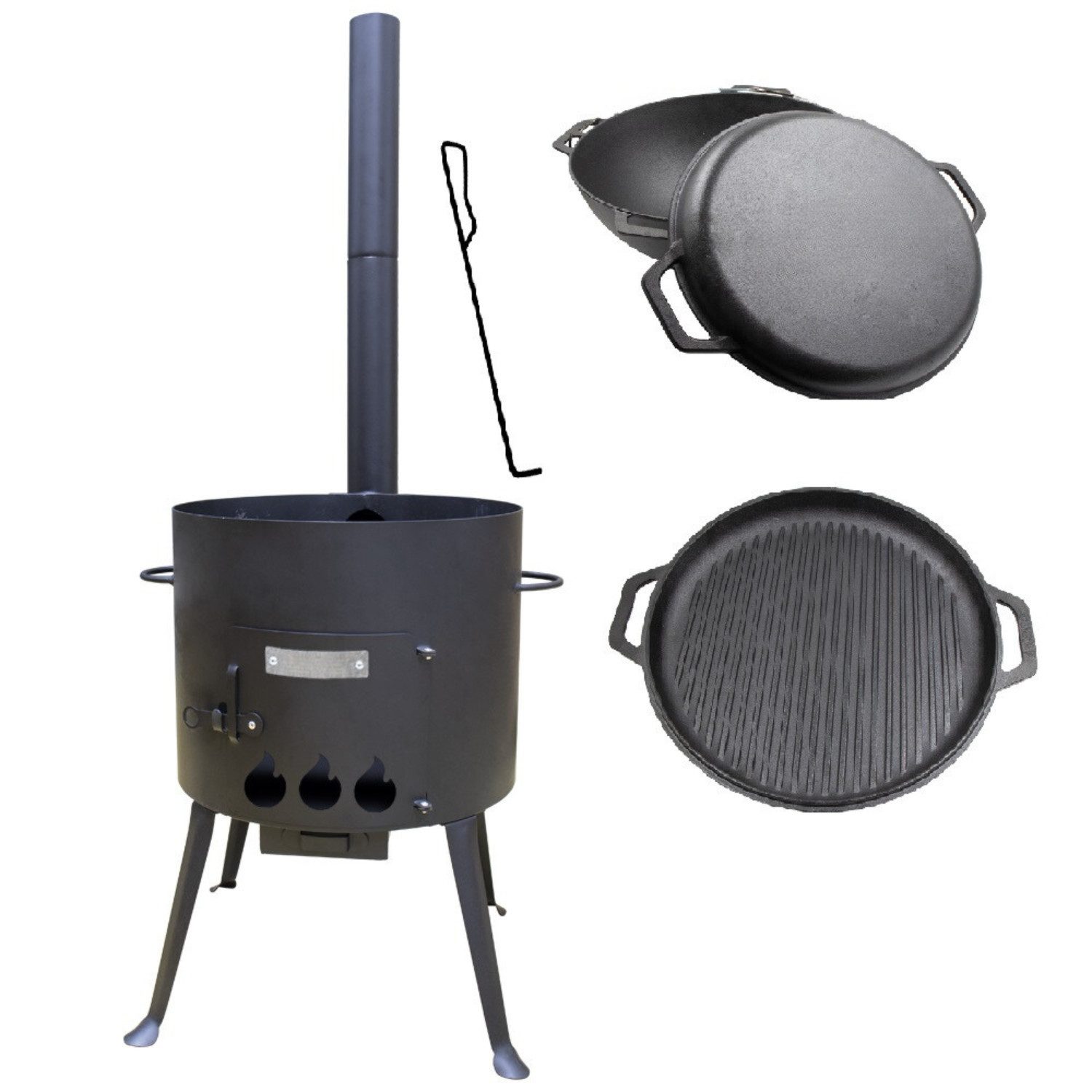 Grillpeter Feuerstelle Utschak Set mit Kasan 15L mit Schornstein und Schüreisen