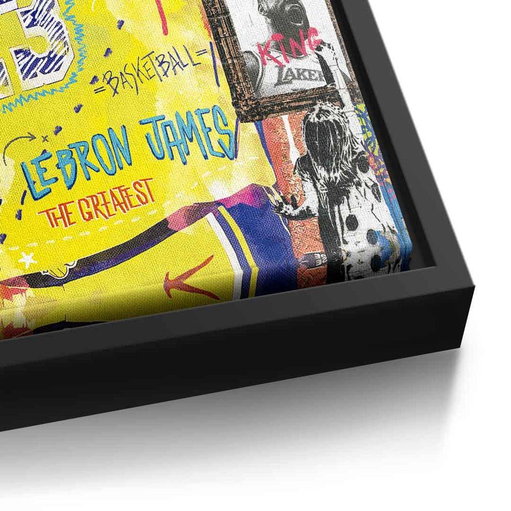 DOTCOMCANVAS® Leinwandbild, Art Porträt Leinwandbild Pop James Lakers Basketball Rahmen schwarzer Collage LeBron