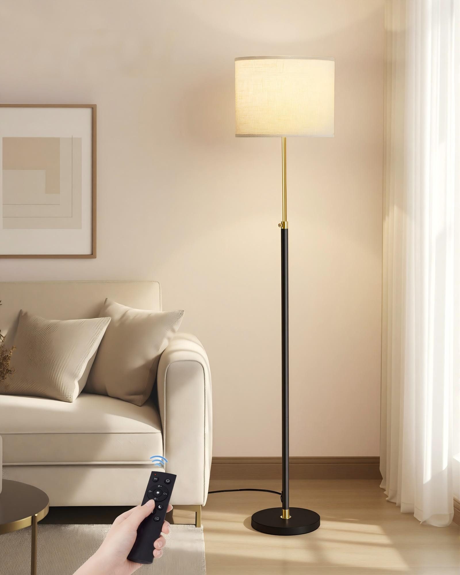 VASAGLE Stehlampe höhenverstellbare Leselampe, 140-170 cm hoch, mit Fernbedienung, Memory-Funktion, Fußtaster, Lampenschirm aus Stoff