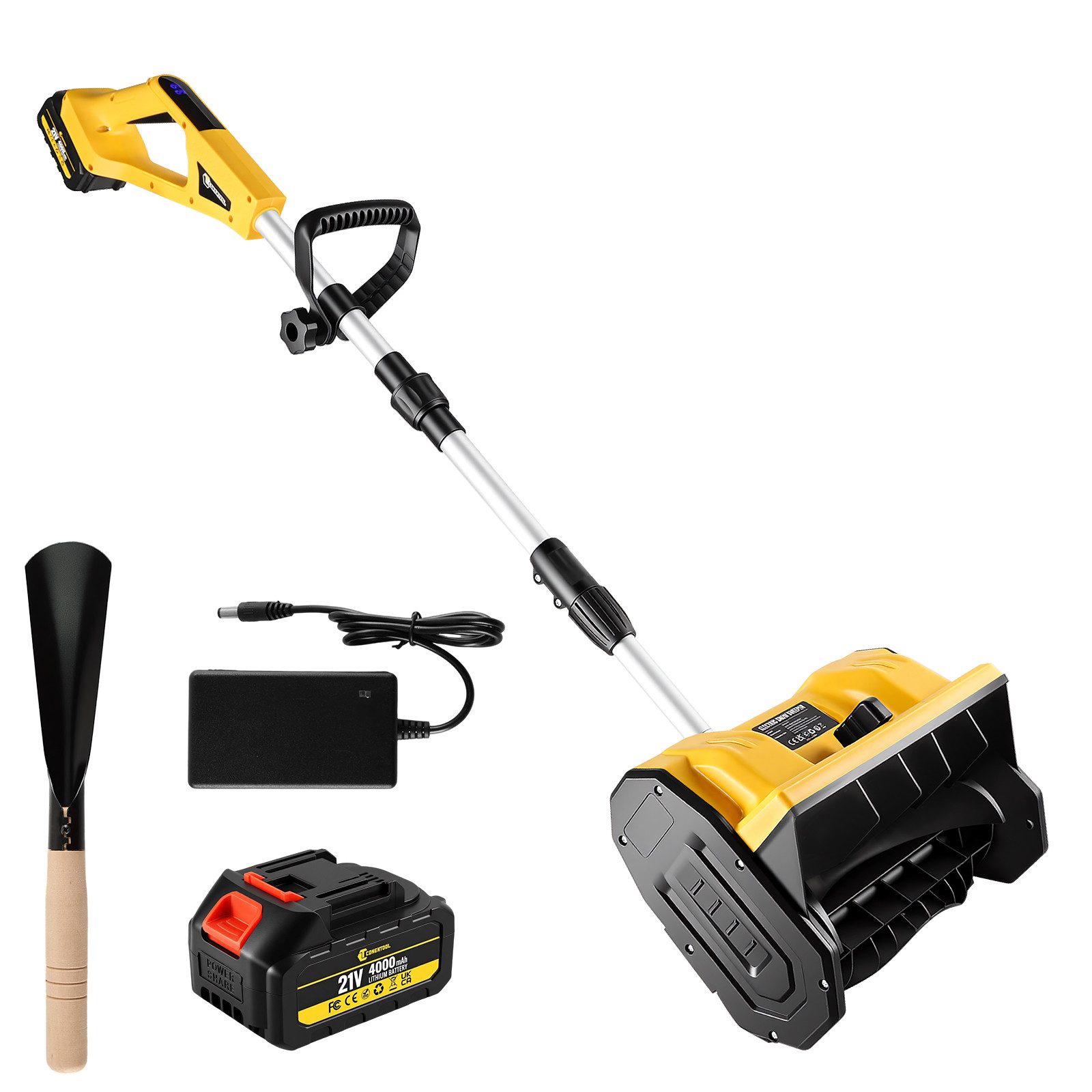 CONENTOOL Akku-Schneefräse Tragbare Elektrische Schneefräse, 28 cm Arbeitsbreite, 8m Wurfweite, Verstellbare Stange & 4000mAh