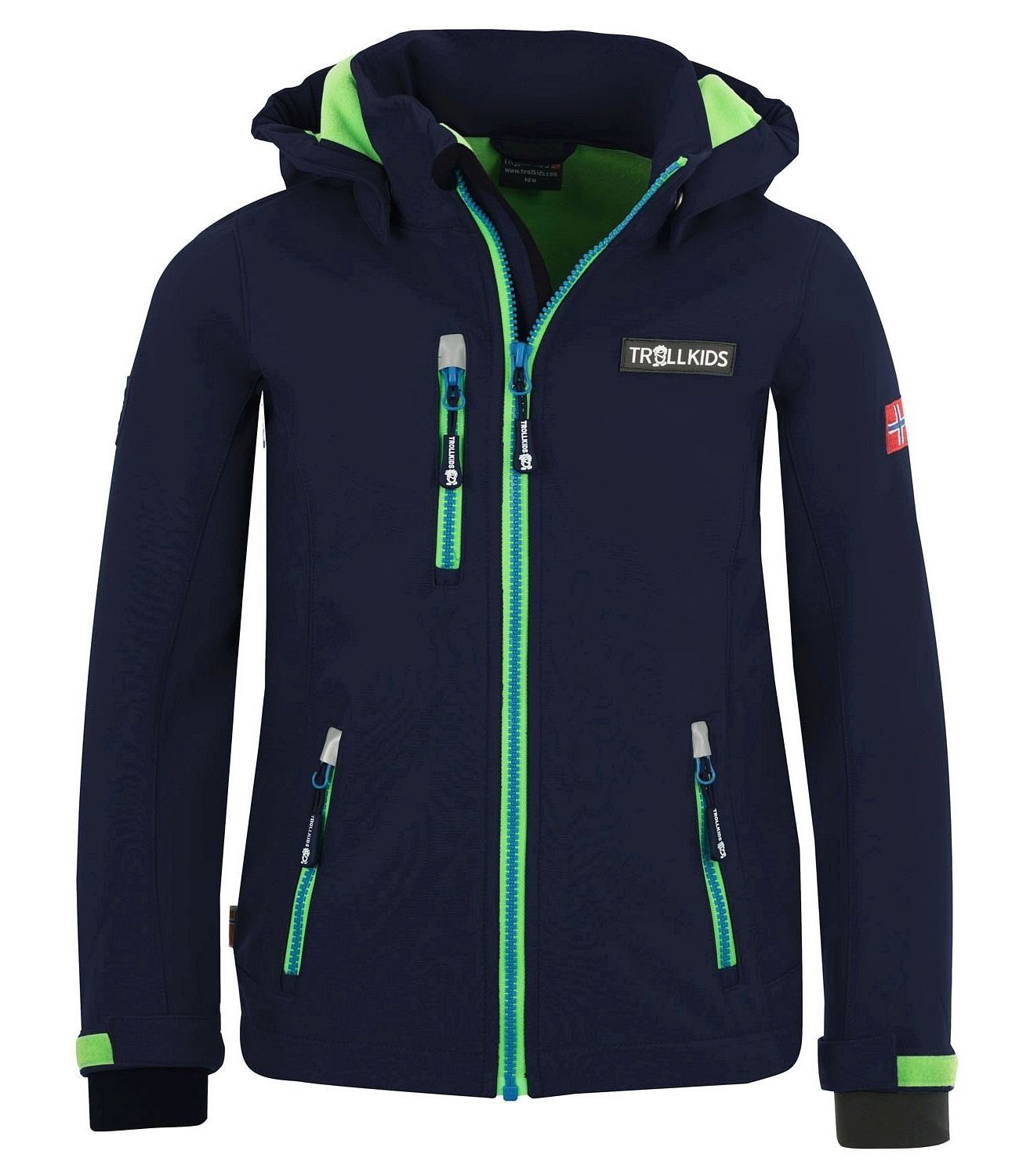 Wasserabweisend Preikestolen TROLLKIDS Softshelljacke Marineblau/Hellgrün/Mittelblau