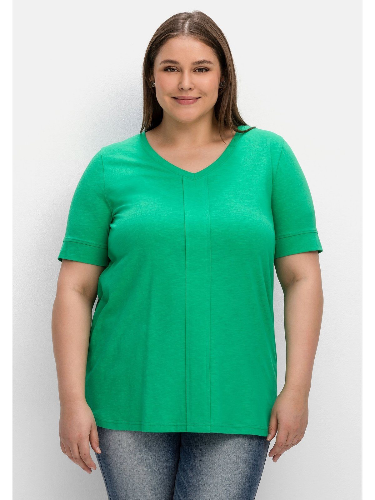 Sheego T-Shirt Große Größen mit dekorativer Falte vorne blattgrün