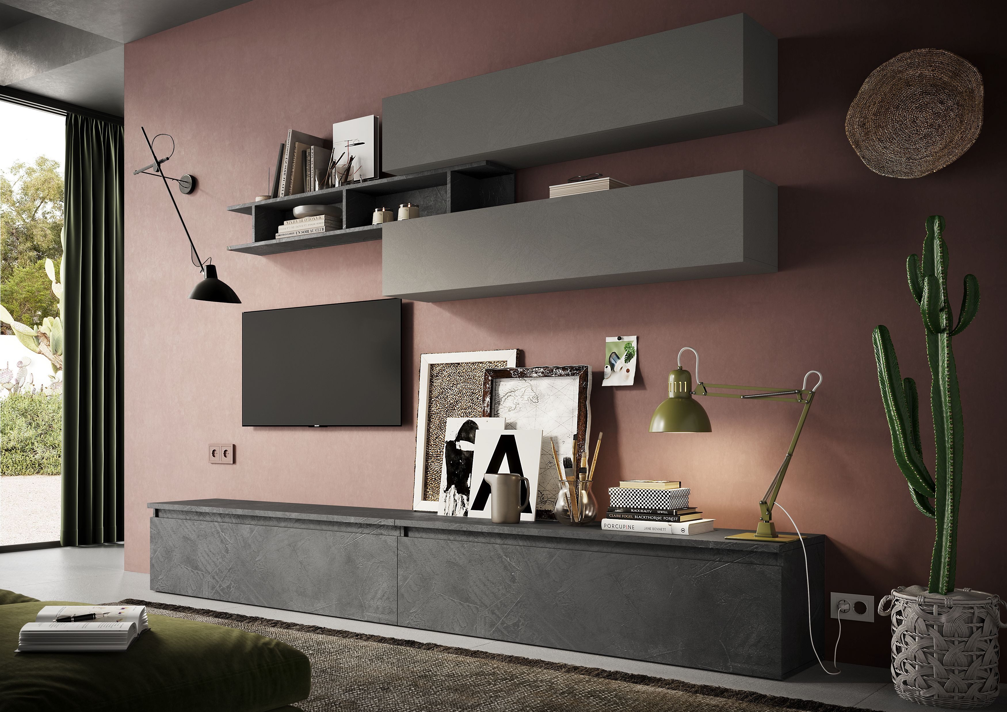 INOSIGN Wohnwand Infinity, 5tlg. Breite 276 cm, Höhe variabel, Schrankwand, Anbauwand, (2x Lowboard, 2x Hängeschrank, Wandregal)