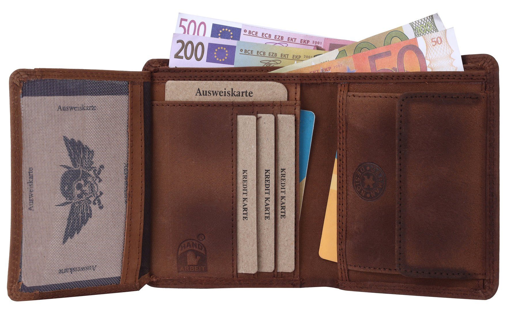 Lederbörse Münzfach Leder Portemonnaie, mit Männerbörse Geldbörse Brieftasche RFID Schutz mit Börse Kette Herren Büffelleder SHG