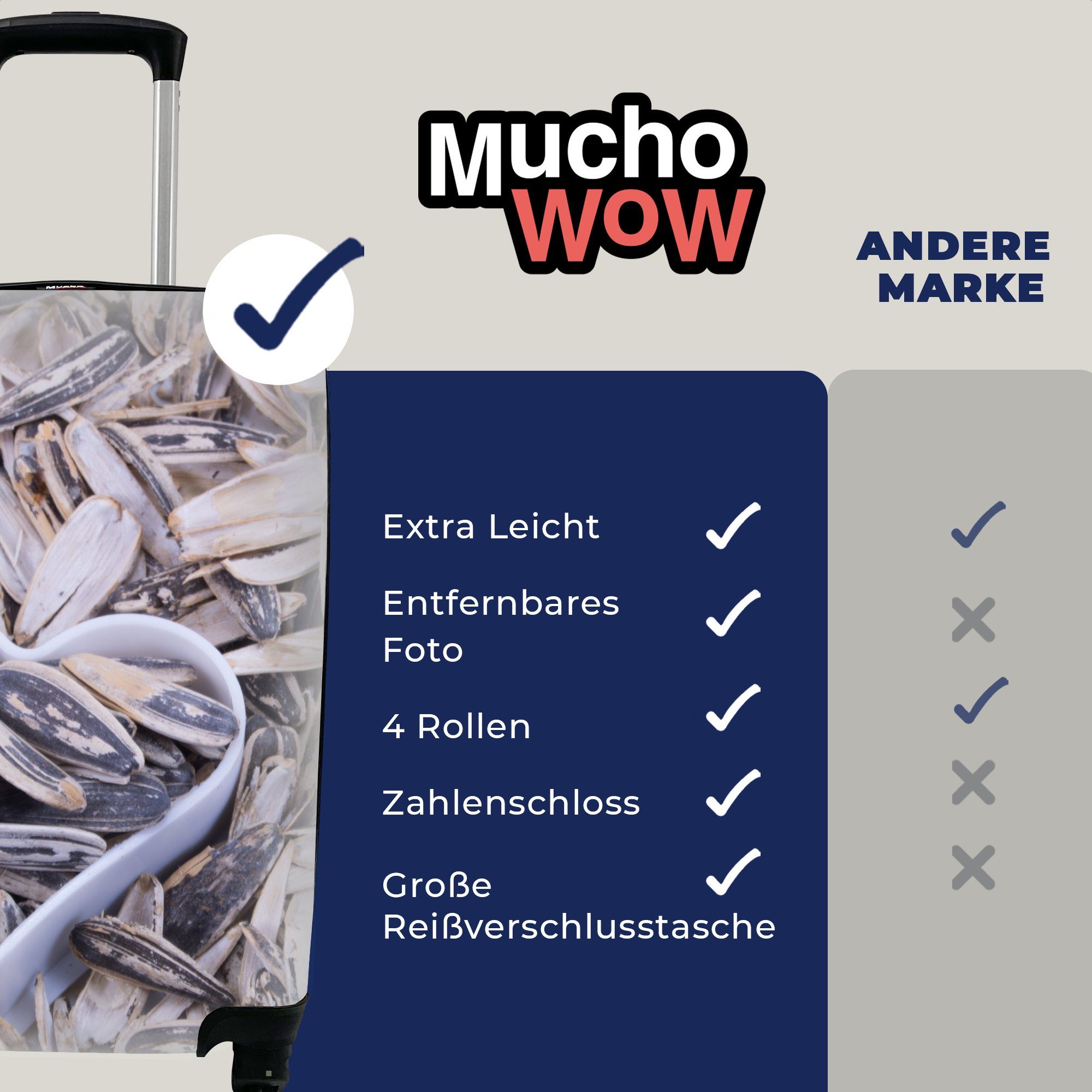 MuchoWow Handgepäckkoffer 4 Rollen, Reisetasche Trolley, Handgepäck Ferien, Kernen, herzförmigen Reisekoffer zwischen Sonnenblumenkerne rollen, einem mit für Aussehen mit den