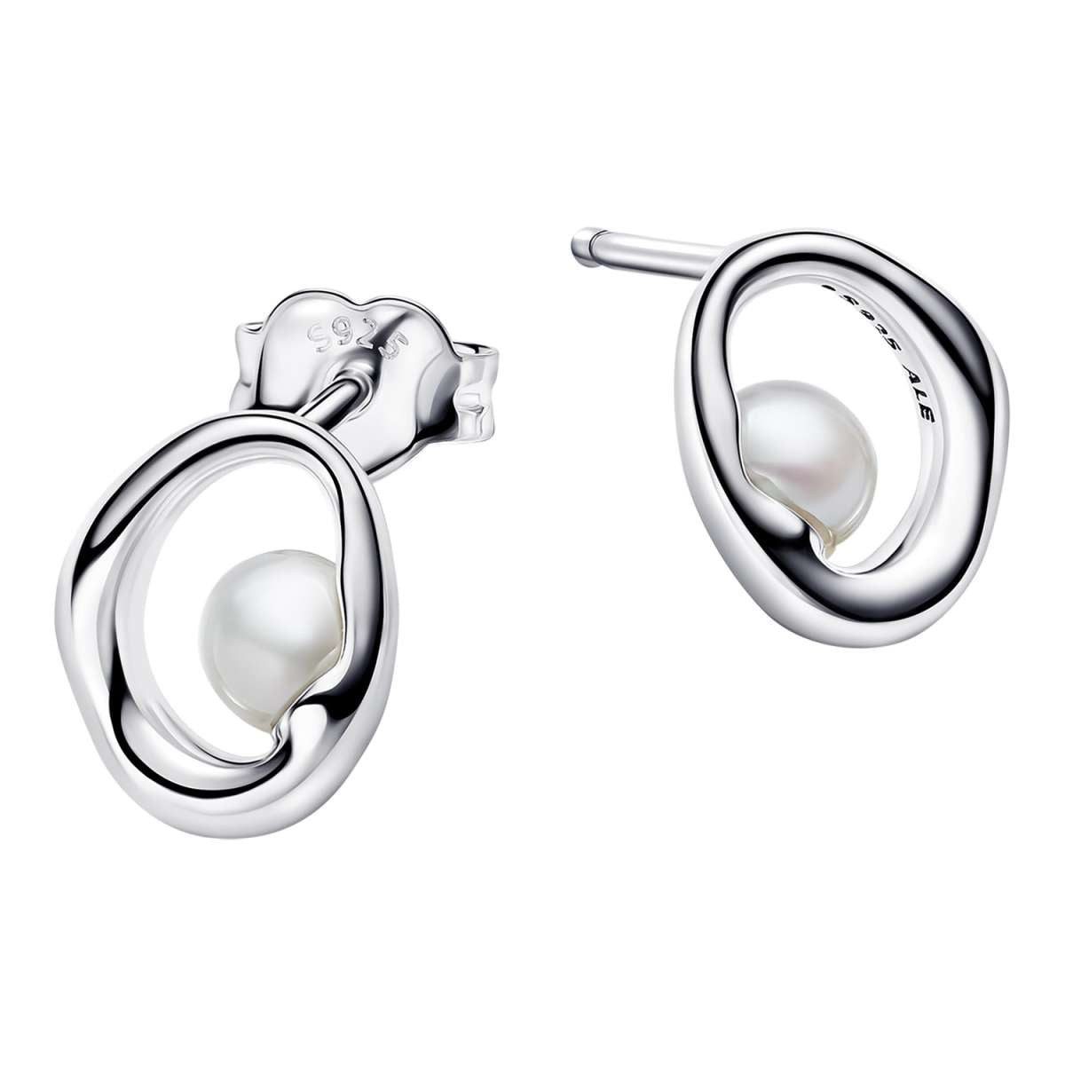 Pandora Paar Ohrstecker 293295C01, Damenohrringe Oval mit Perle Silber