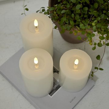 MARELIDA LED-Kerze LED Kerzenset LINA Echtwachs flackernd Wachsspiegel Timer weiß 3 Stück (3-tlg)