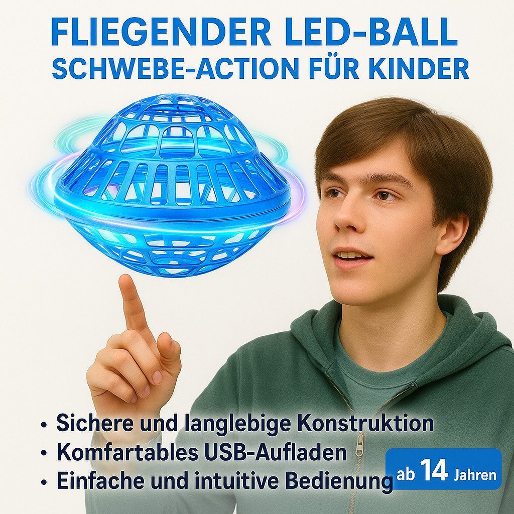 Goldstern-Tech Spielball (interaktiver Flugball mit Gegensteuerung, USB-Akku & Fernbedienung), LED-Hoverball, Fliegender Ball mit Lichteffekten