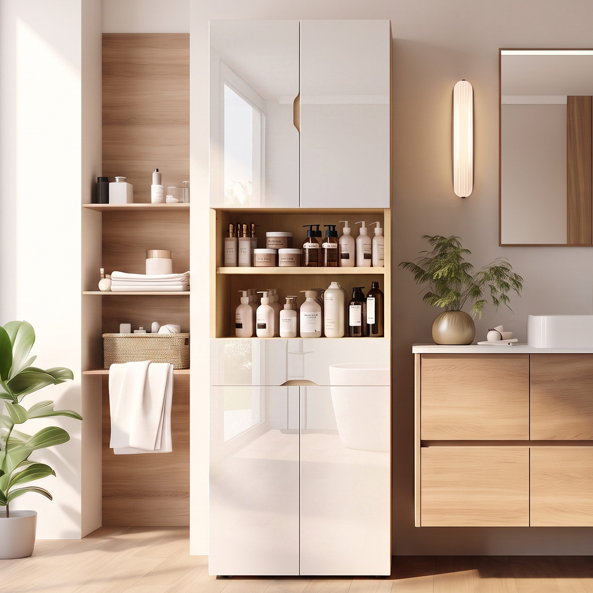 HOMALL Hochschrank Bad-Hochschrank mit vielseitigem Stauraum (Freistehender Badezimmerschrank mit Schublade, offenen und geschlossenen Fächern sowie höhenverstellbaren Einlegeböden für Bad, Küche und Wohnzimmer)