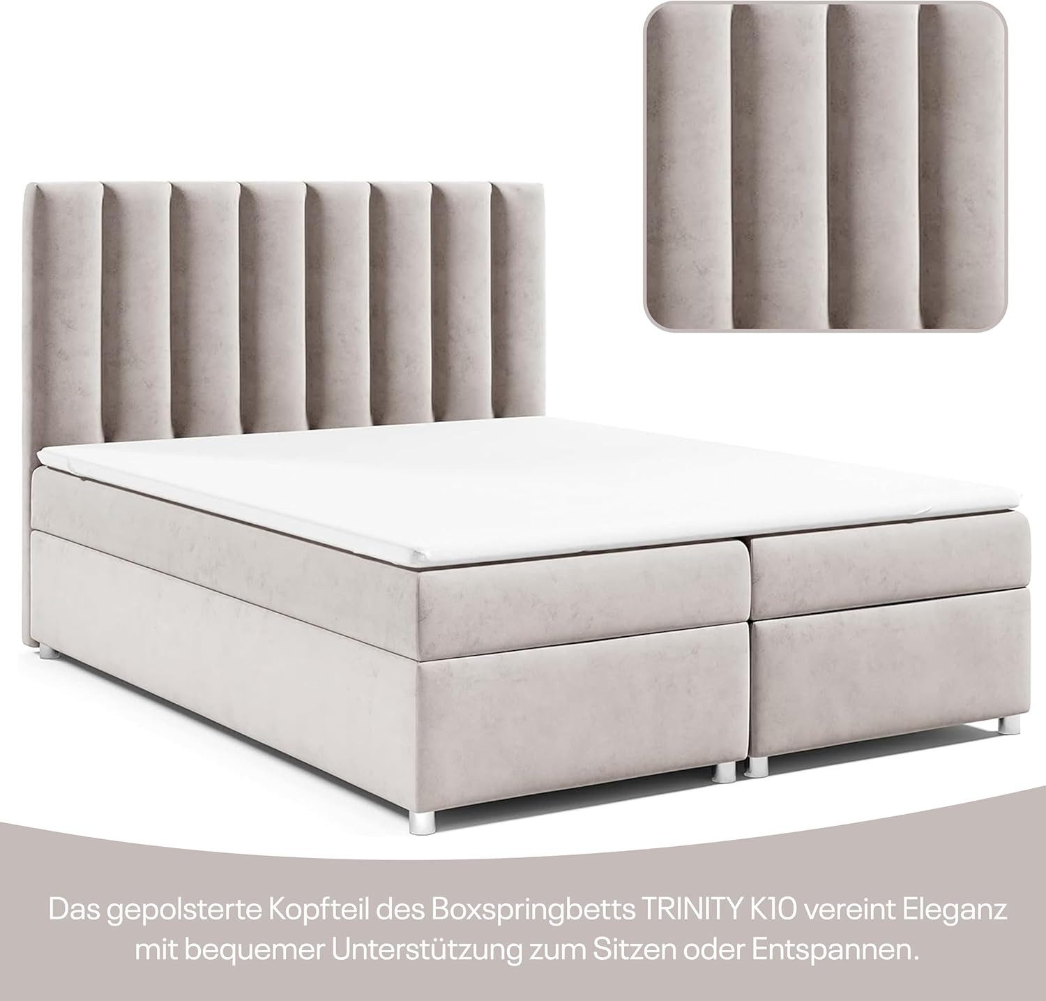Best for Home Boxspringbett Trinity K-10 mit zwei Bettkasten und Komfort Topper H3 (Bonell-Matratze, gepolstertes Kopfteil, Doppelbett versch. Größen, 140x200 160x200 180x200 200x200 cm), Handwerksqualität, TOP Preis-Leistungs-Verhältnis
