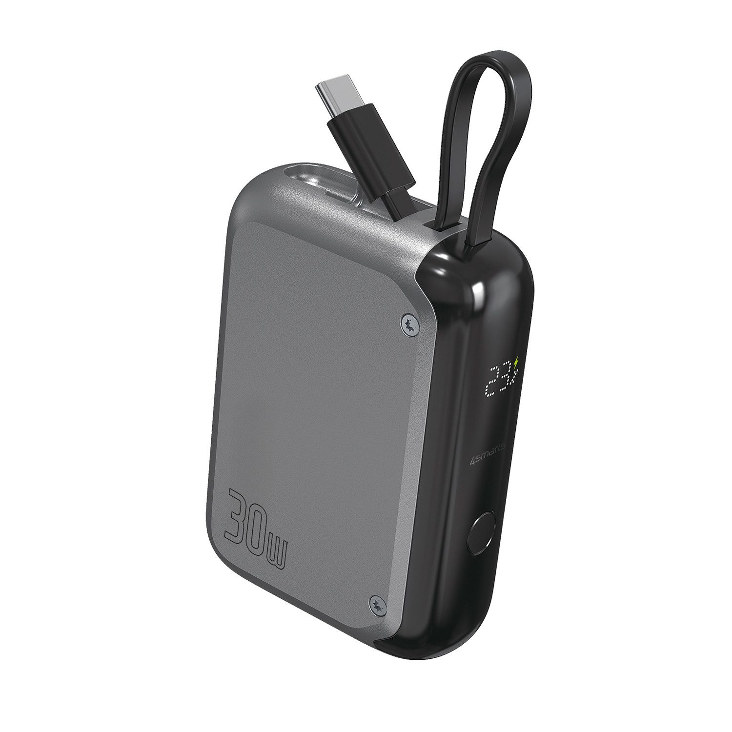4smarts Powerbank Pocket mit USB-C Kabel Powerbank (3,7 V), Einrollbares Kabel