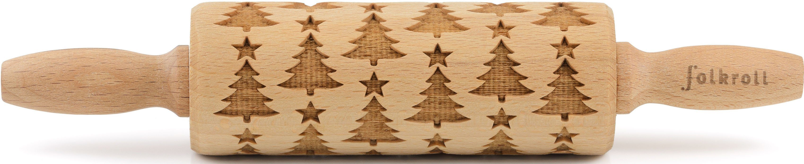 folkroll Teigroller 3D-Motiv-Teigrolle Massivholz, Christbaum