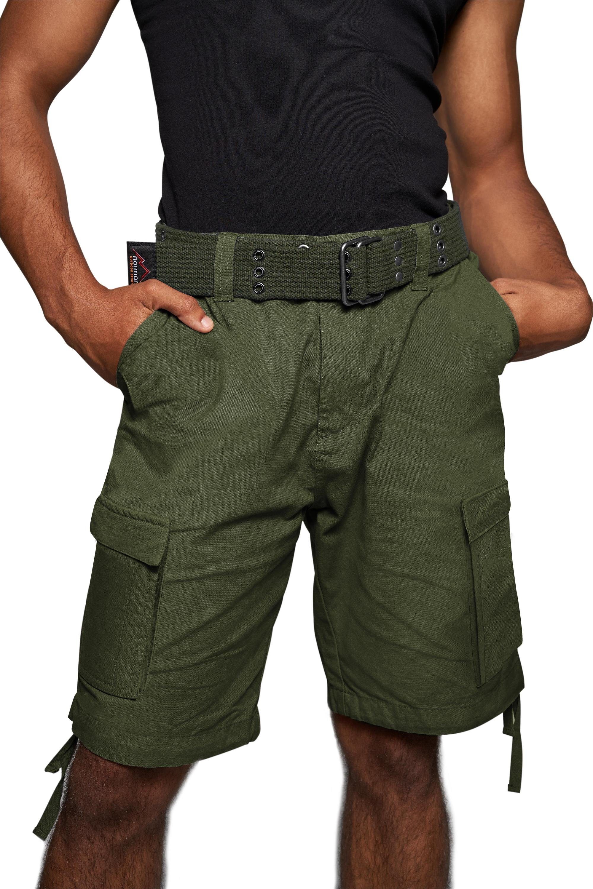 normani Bermudas Sommer-Shorts „Kalahari“ mit Gürtel „Wadi“ kurze Sommerhose Freizeithose Vintage-Shorts - 100% nachhaltige Bio-Baumwolle Oliv