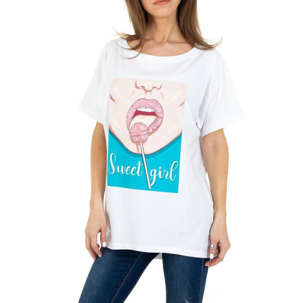 Damen Shirts Ital-Design T-Shirt Damen Freizeit Print Stretch T-Shirt in Weiß