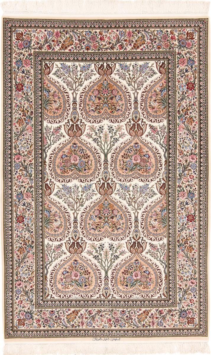 Orientteppich Isfahan Seidenkette 143x221 Handgeknüpfter Orientteppich, Nain Trading, rechteckig, Höhe: 6 mm