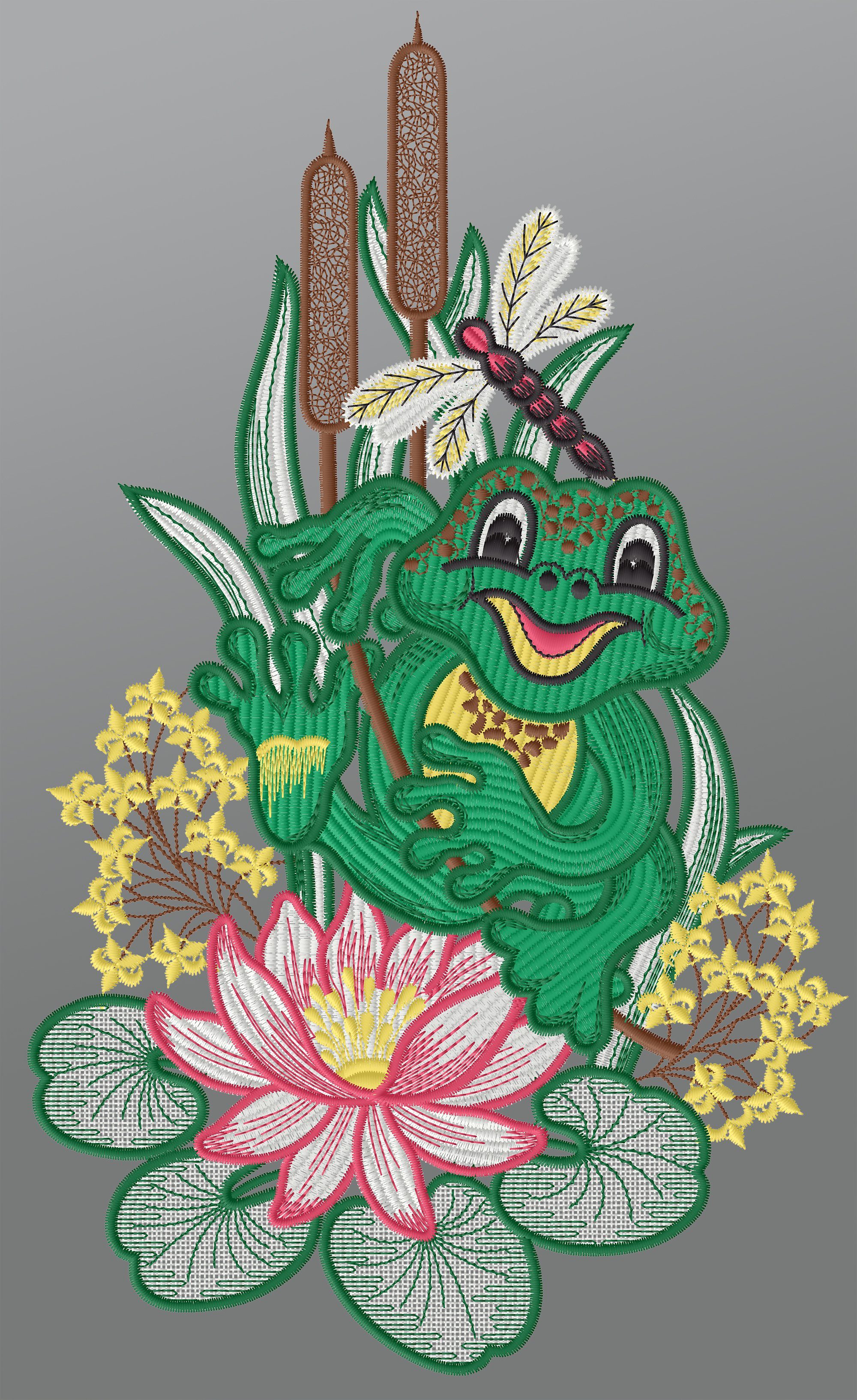 Plauener Spitze® Fensterbild Frosch am Teich, HxB 26x21cm