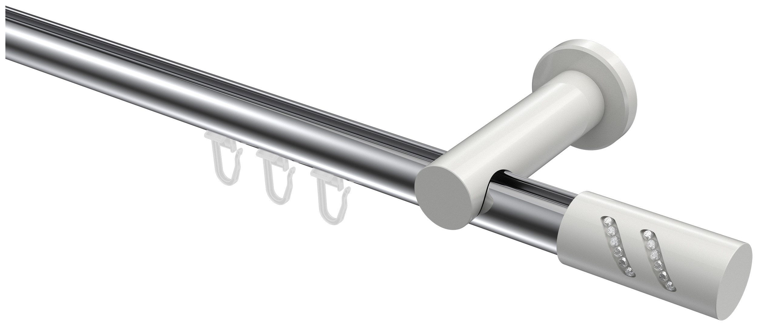 INTERDECO Innenlaufschiene Platon Zoena, Ø 20 mm, 1-läufig, Fixmaß, kürzbar, Wandmontage, Aluminium, Chrom / Weiß / Bicolor